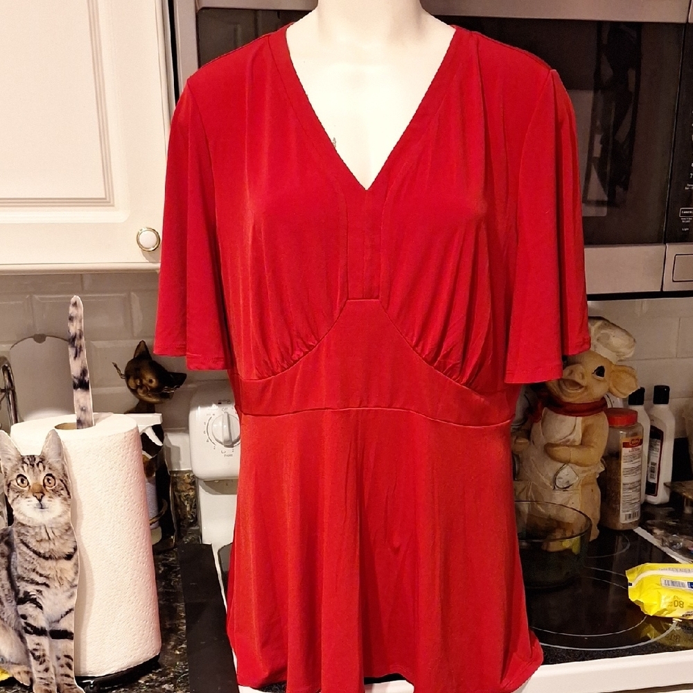 f Red Stretch Short Sleeve Top Size 2x